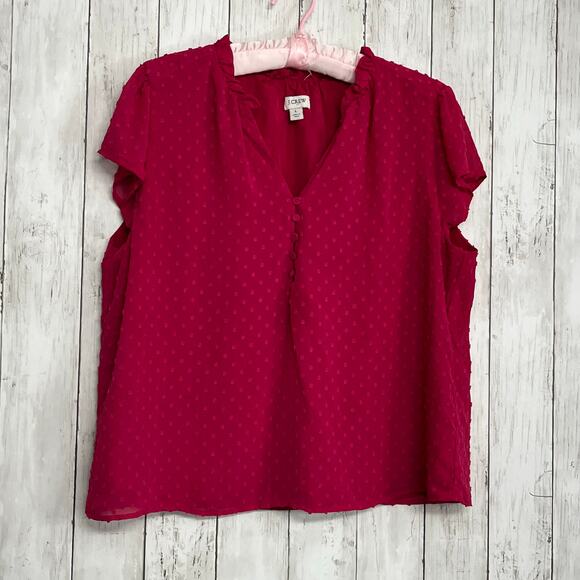 J.Crew Pink Flutter Sleeve Clip Swiss Dot Lined Flowy V Neck Button Shirt Blouse - Picture 2 of 10